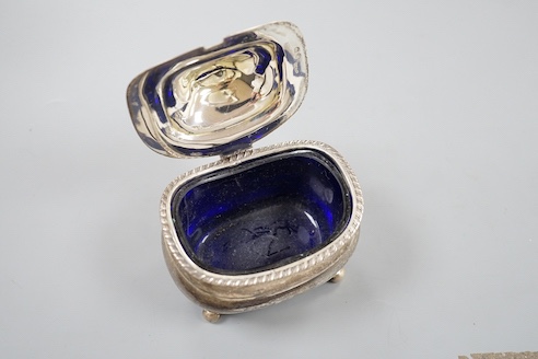 A George III silver mustard by William Bateman, London, 1816, marks rubbed, length 90mm.